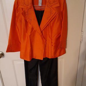 **SOLD**Prophecy Suit size 8. Black pencil pants and orange/red jacket